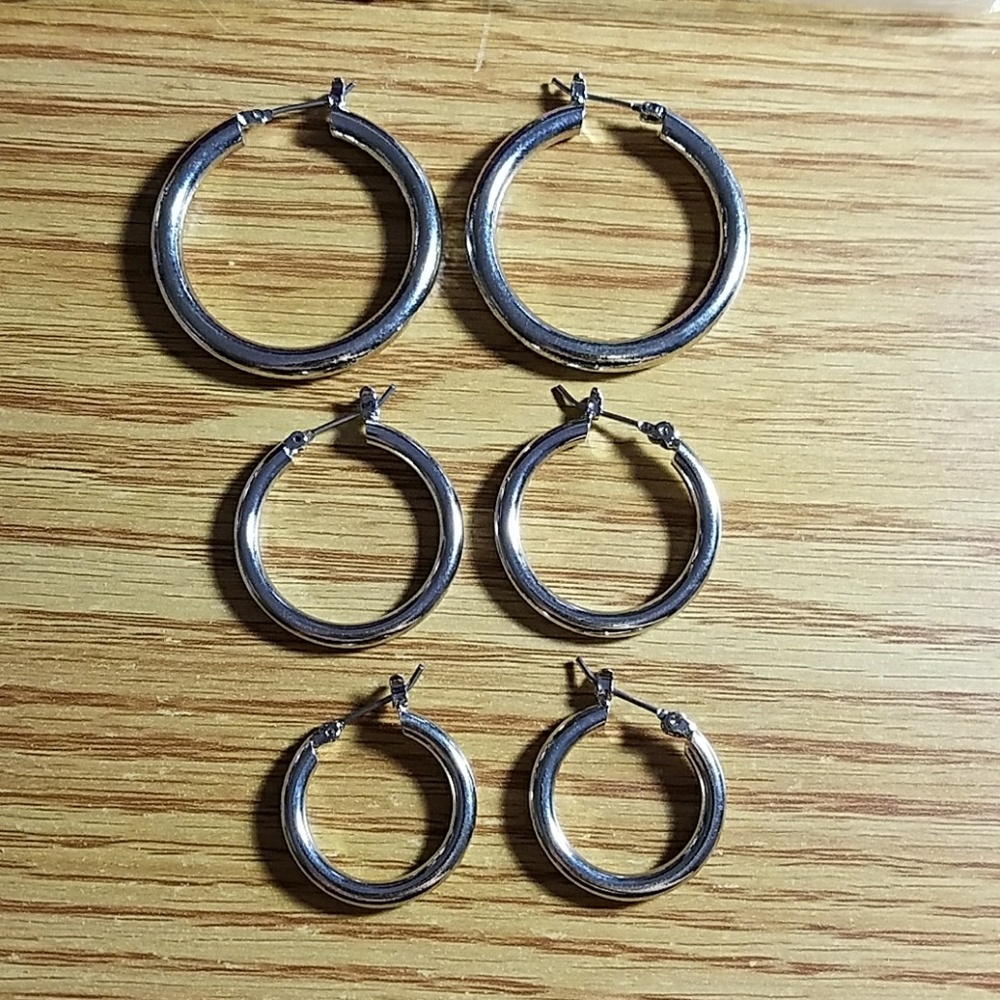 3 pair sterling silver hoop earrings